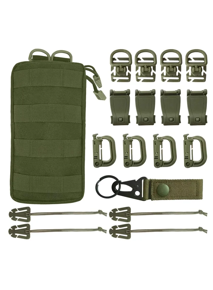 SYOSI 18 Pcs Molle Accessories, Molle Tactical Accessories Kit D-Ring Locking Gear Clip Attachments Clips & Straps for 1 inch Webbing Strap Tactical Backpack (Green)