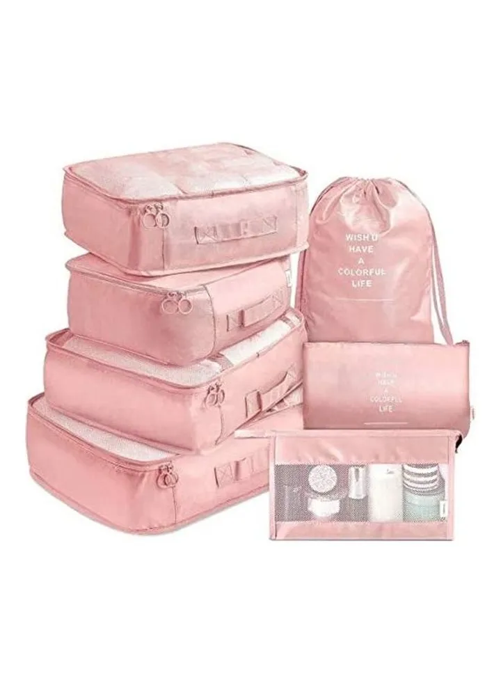 7-Piece Travel Luggage Organizer Packing Cube Set Pink