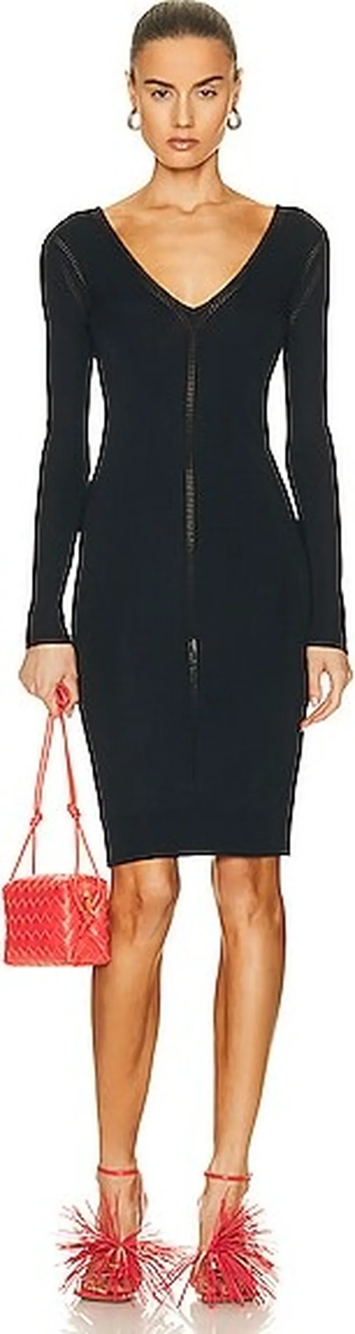 Bottega Veneta Long Sleeve Midi Dress in Navy
