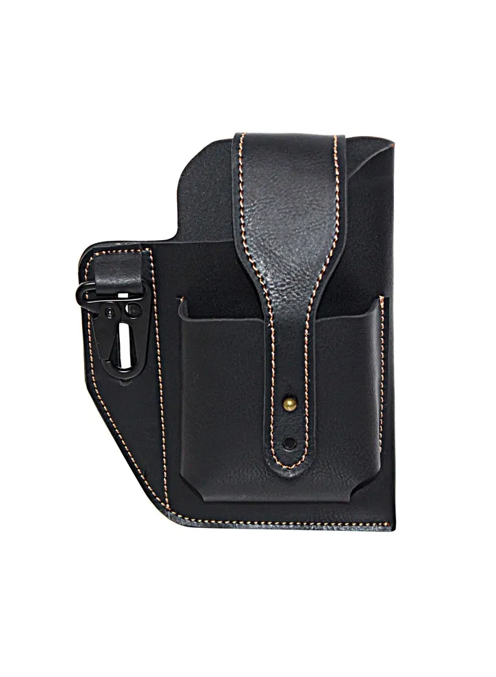 PU Cell Phone Holster with Belt Loop, Leatherette Phone Belt Pouch, Phone Holster for Men Belt, Phone Pouch Bag for Samsung Galaxy for iPhone 13 / for 13 PRO / for 12 with Slim Case (Black)
