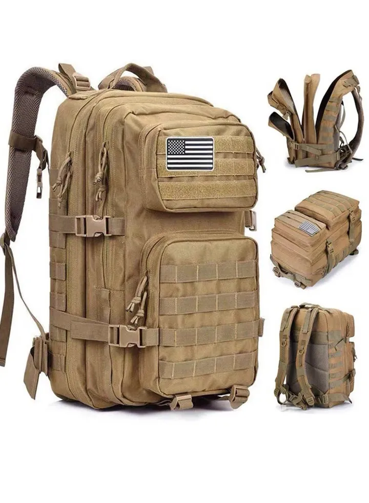 45L Military Tactical Backpack 3 Day Assault Survival Molle Pack Bug Out Bag Fishing Outdoor Mountaineering Hiking Camping Multi-Function Backpack Rucksack