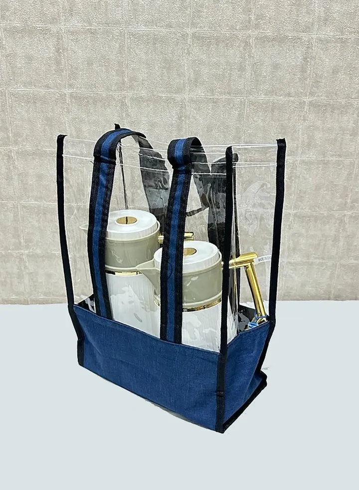 Tea and Coffee Thermos Bag with Unique and Fashionable Design for Road and Outdoor Trips of One Piece Blue/Clear