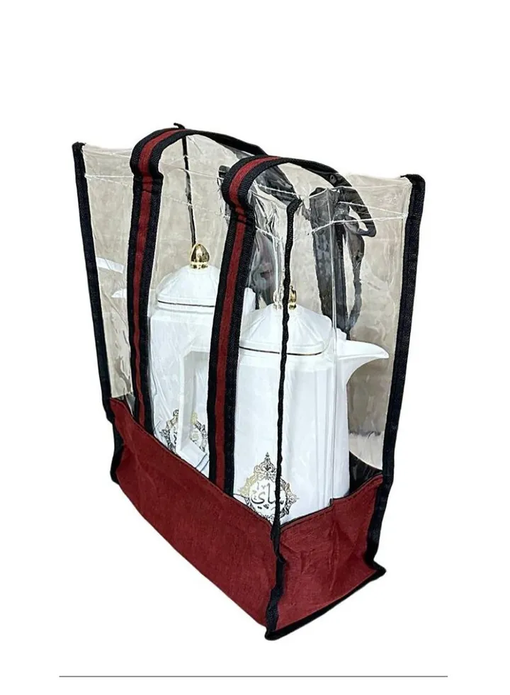 Tea and Coffee Thermos Bag with Unique and Fashionable Design for Road and Outdoor Trips of One Piece Dark Red/Clear