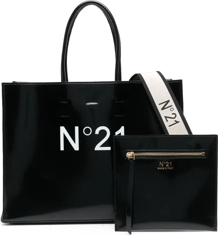Logo-Print Leather Tote Bag