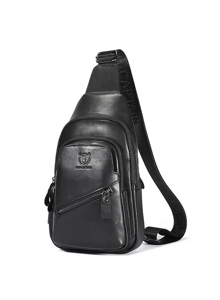 Genuine Leather Sling Bag Men Shoulder Bag Multi-pocket Chest Bag with USB Charging Port