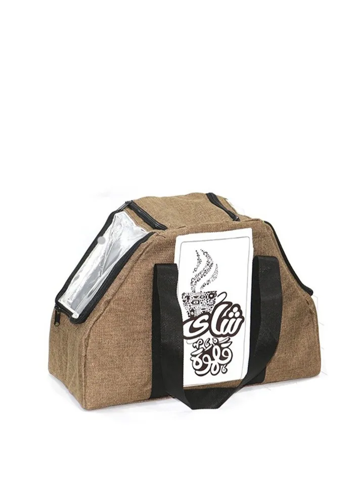 One-piece brown tea and coffee thermos bag with a modern design for land and outdoor trips