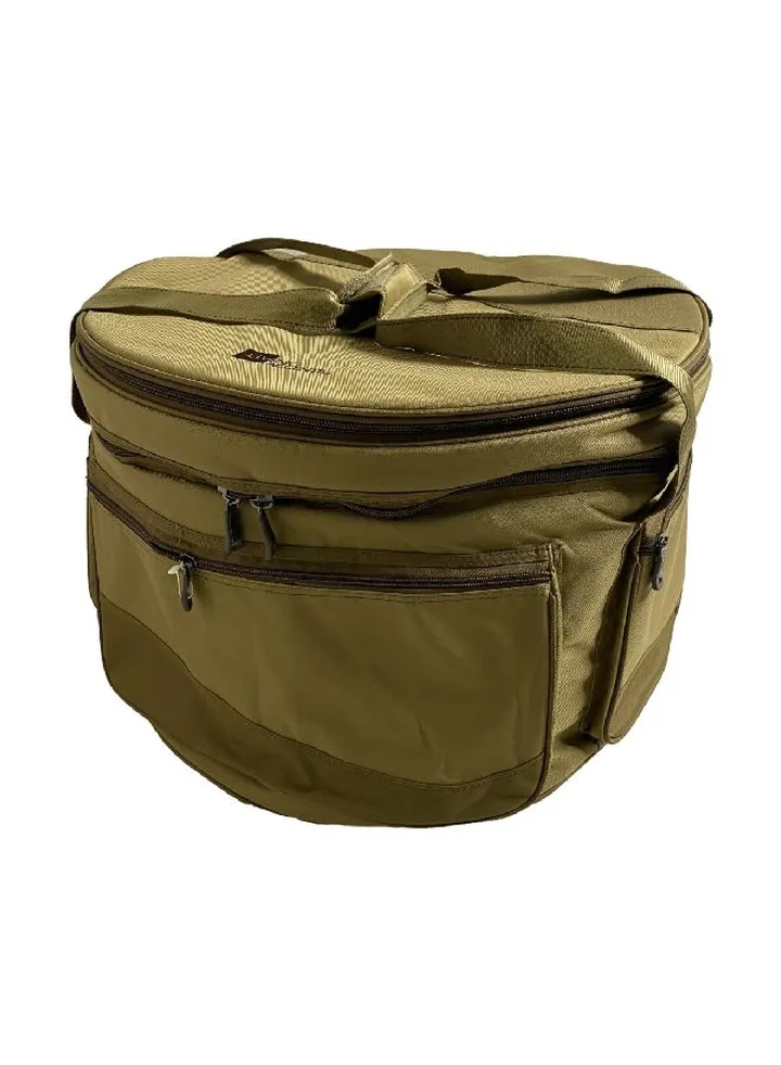 Zipper Closure Round Camping Bag with Multiple Compartments and Handle Khaki 33 x 46 x 46 cm