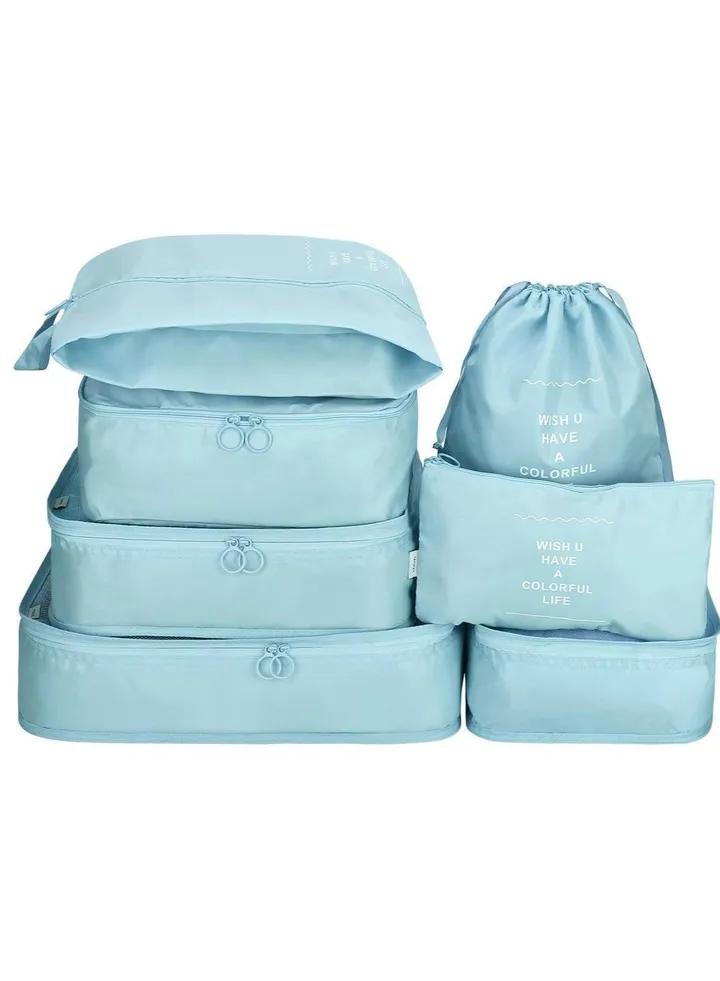 7-Piece Waterproof Traveling Luggage Set Blue