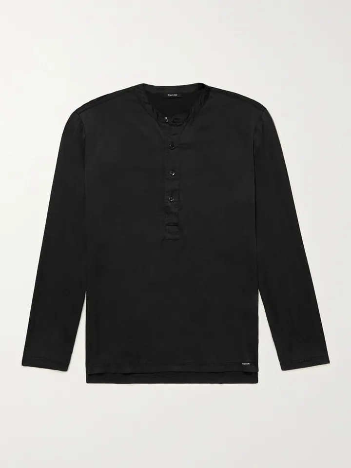 Stretch-Silk Satin Henley Pyjama Top
