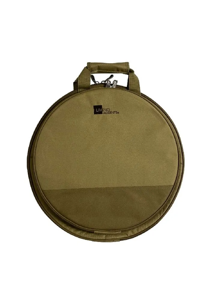 Zipper Closure Foldable Round Camping Utensil Bag with Padded Handle Khaki 8 x 60 x 60 cm