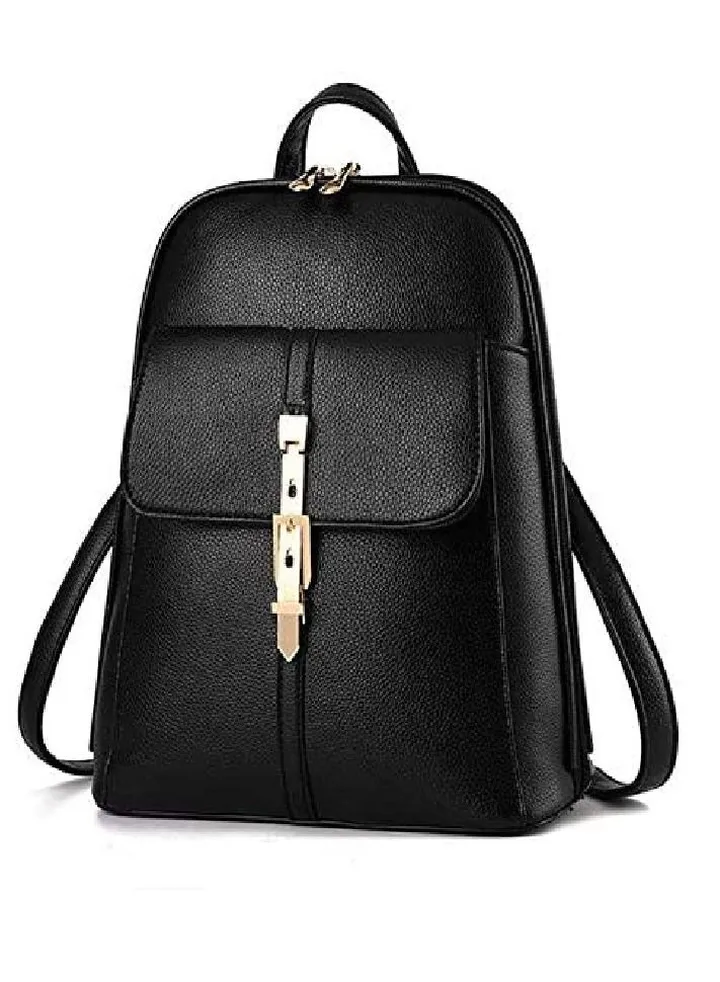 European American style women leather casual backpack multi-function travel bag schoolbag B1018 black