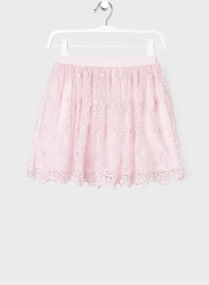 Kids Floral Embroidered Skirt