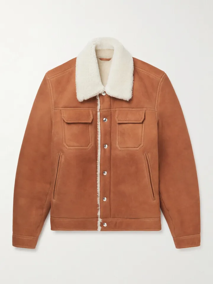 Shearling-Lined Suede Trucker Jacket