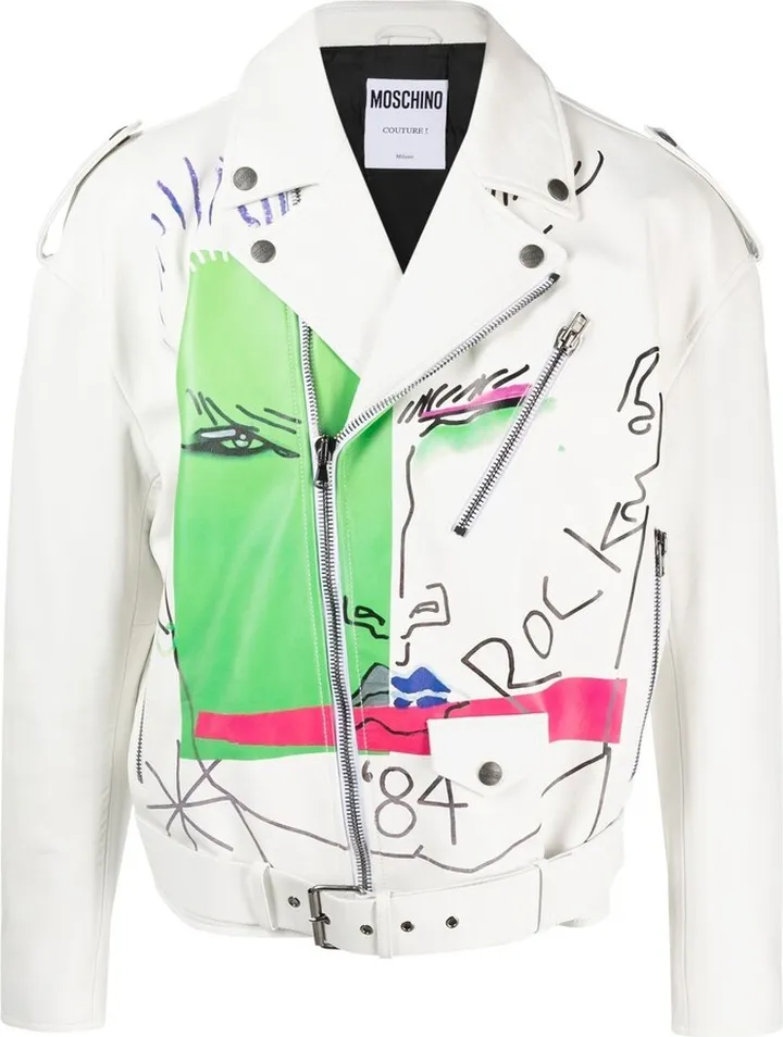 Graphic-Print Leather Jacket