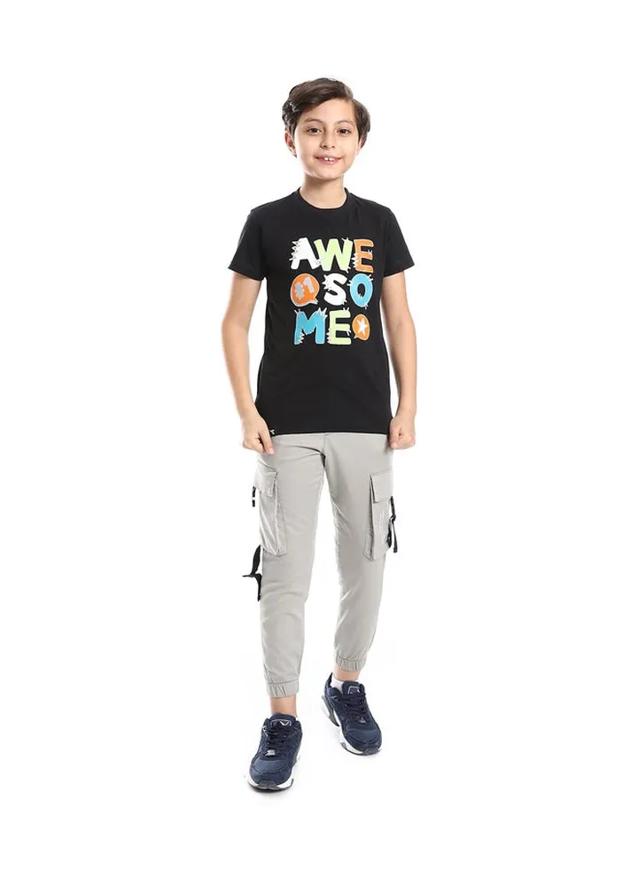 Boys Cargo Pants Elastic Hem With 2 Pockets _ Pastel Olive