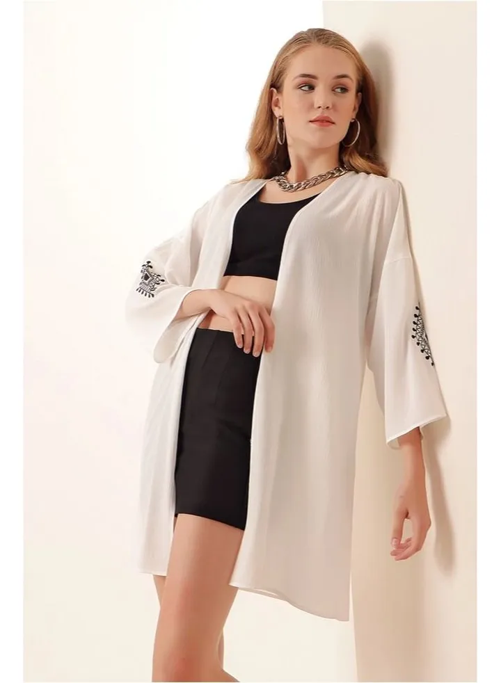 White Kimono With Black Embroidery