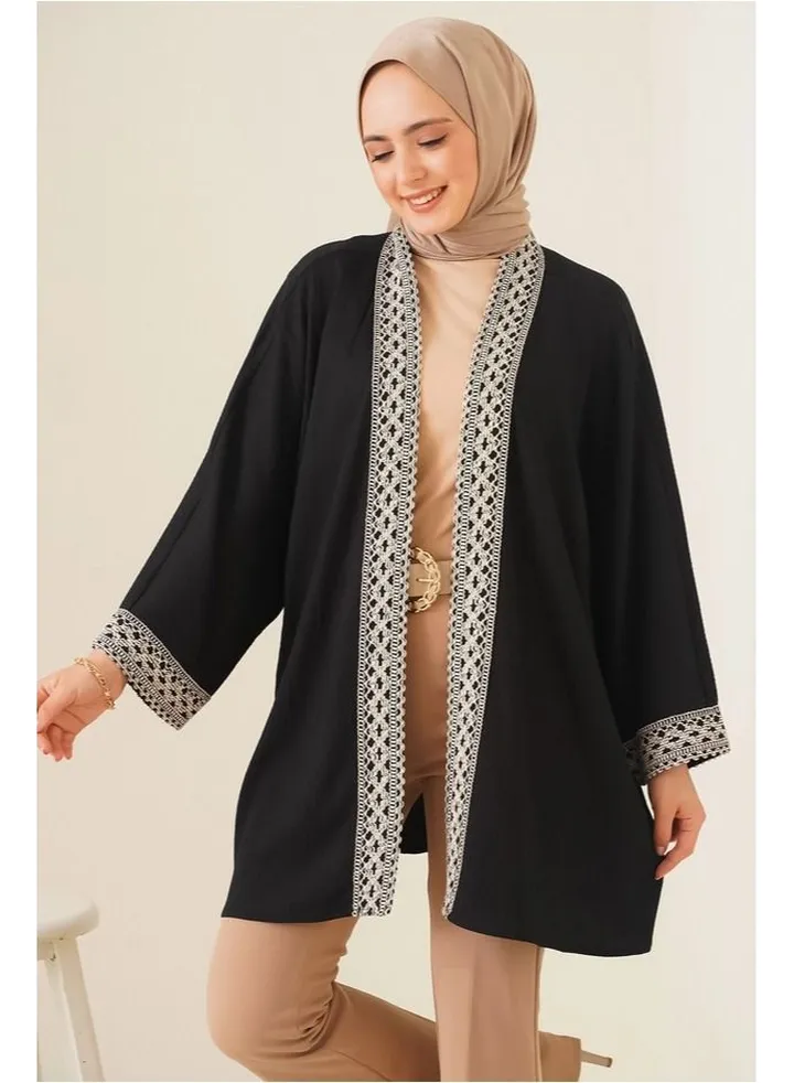 Black Kimono With White Embroidery