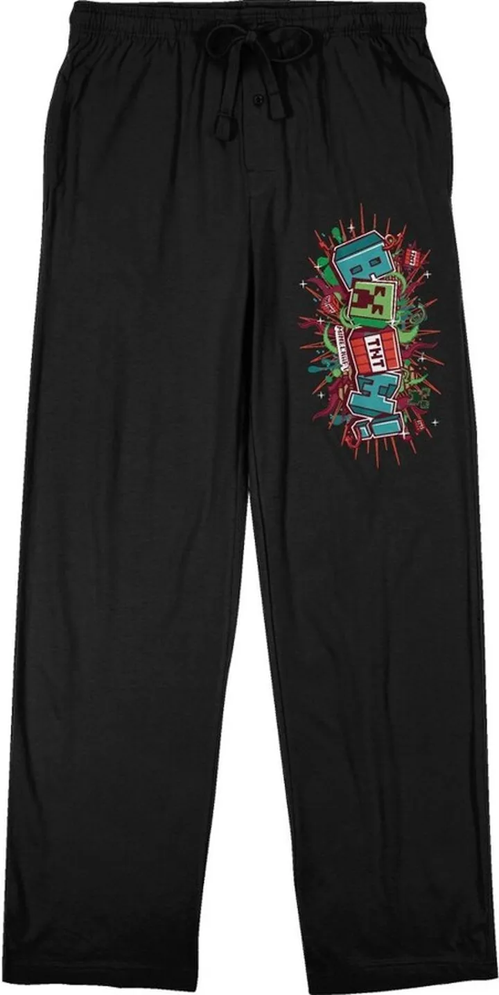 Minecraft Creeper Boom QT Men's Black Sleep Pajama Pants-XL