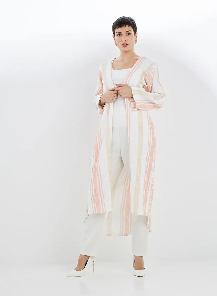 Striped Detailed Shrug Pink/White