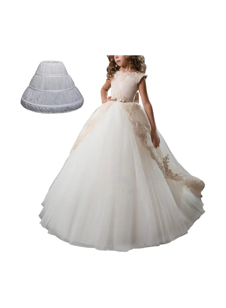 Girls' White Skirt Petticoat, A-line 3 Hoop Underskirt Super Puffy, Ball Gown Petticoat, Children Adjustable Full Slips for Girls, Skirt Length 75cm (7-13 Years)