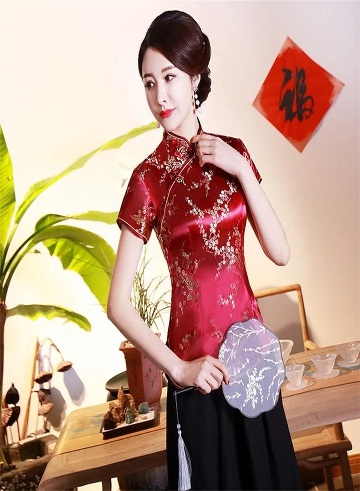 Weaving Brocade Plum Blossom Daily Women's Clothing Wine Red