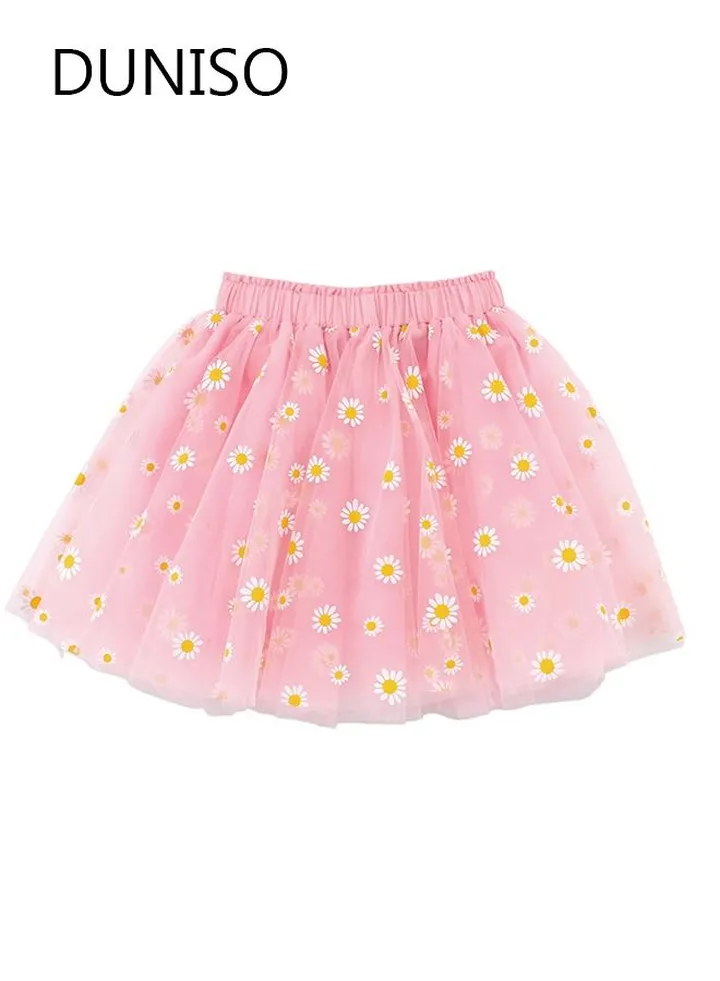 Girl's Layered Tutu Skirt Tulle Princess Flower Print A-Line Mini Skirt Princess Dresses Dance Wear Clothes for Little Girl 110cm