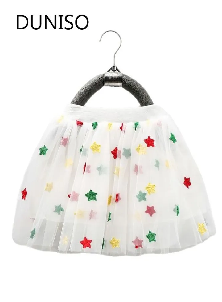 Girl's Layered Tutu Skirt Tulle Princess Star Print A-Line Mini Skirt Princess Dresses Dance Wear Clothes for Little Girl 110cm