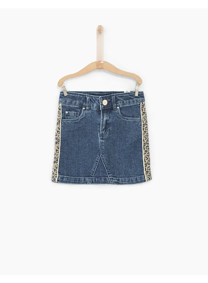 Comfortable And Stylish Denim Midi Skirt Blue/Yellow