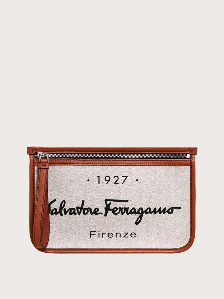 Ferragamo Men 1927 Signature pouch Beige