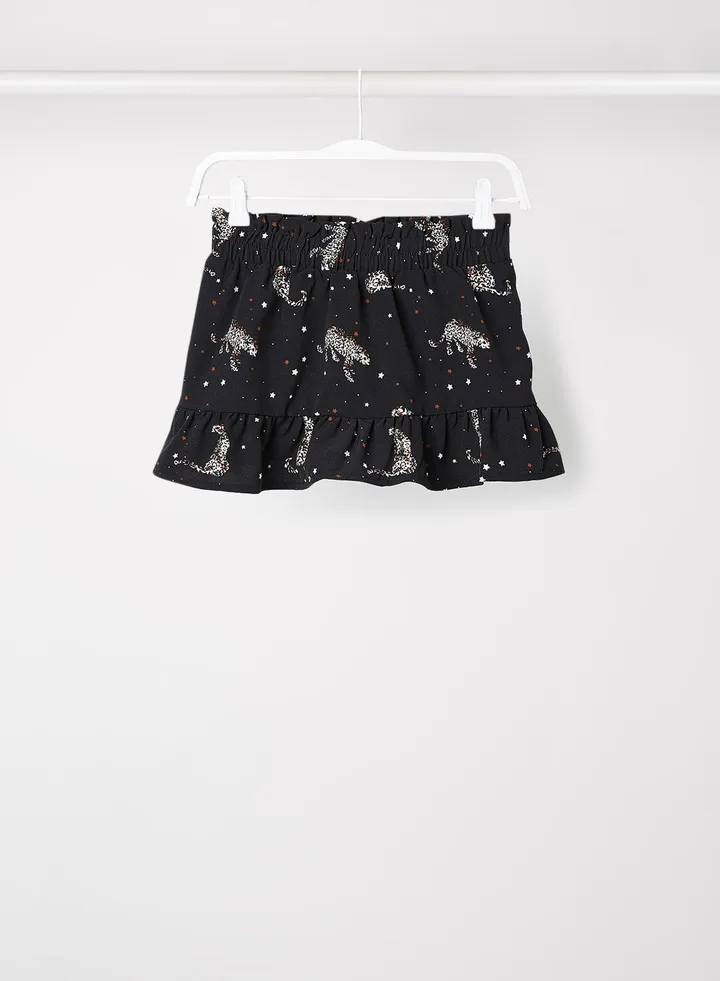 Girls Animal Print Skirt Black