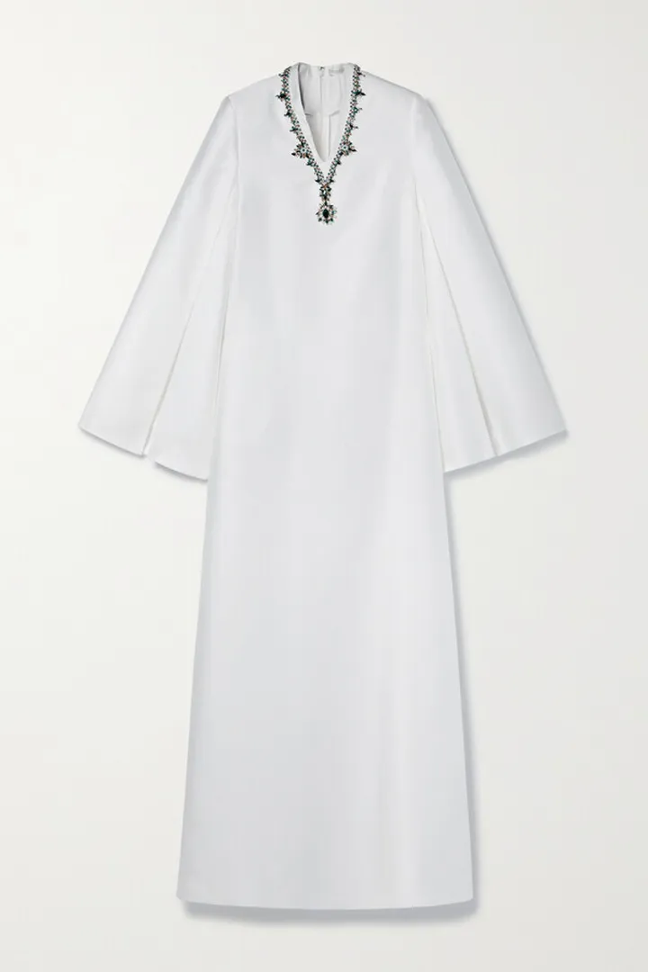 Reem Acra - Crystal-embellished Mikado-piqué Gown - White