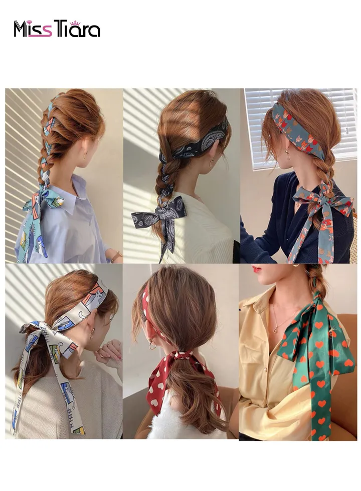 6 Pack Elegance and Versatility Silk Scarves and Headbands for girls Can be used as hair accessories or decorative bags