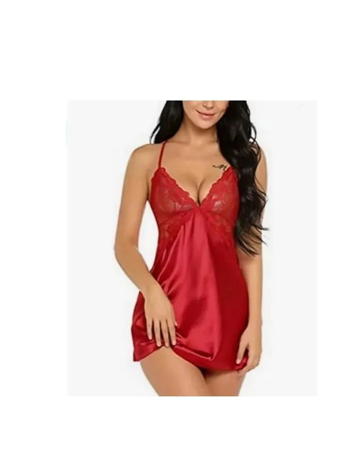 Women Lingerie V Neck Nightwear Satin Sleepwear Lace Chemise Mini Teddy Sleepwear Nightgown Babydoll