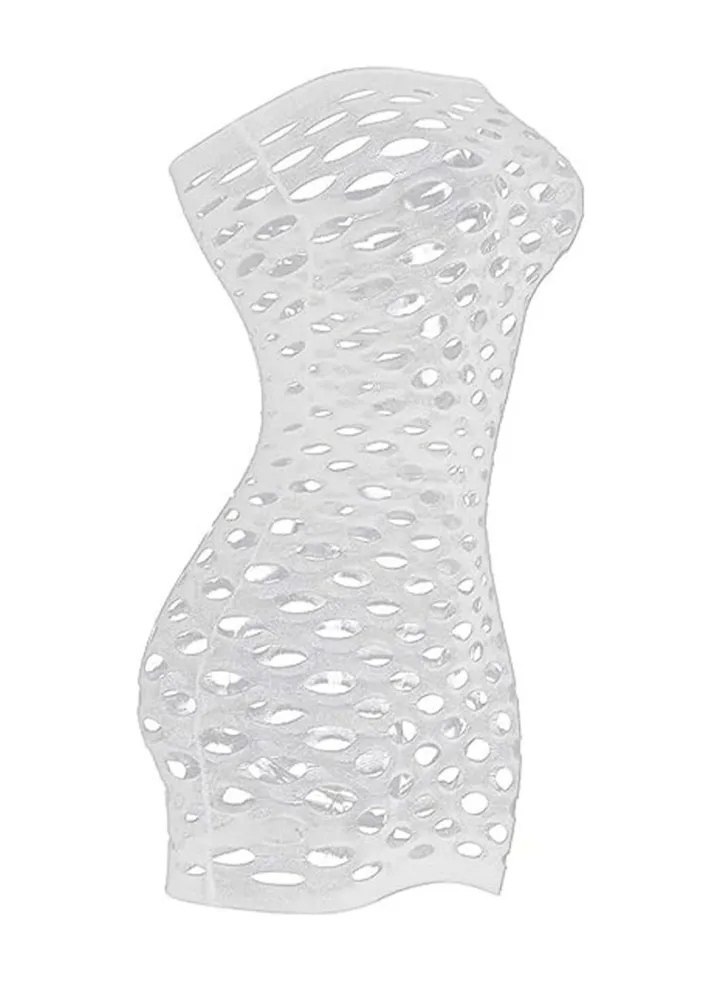 Women Mesh Fishnet Baby Doll Sleepwear - White