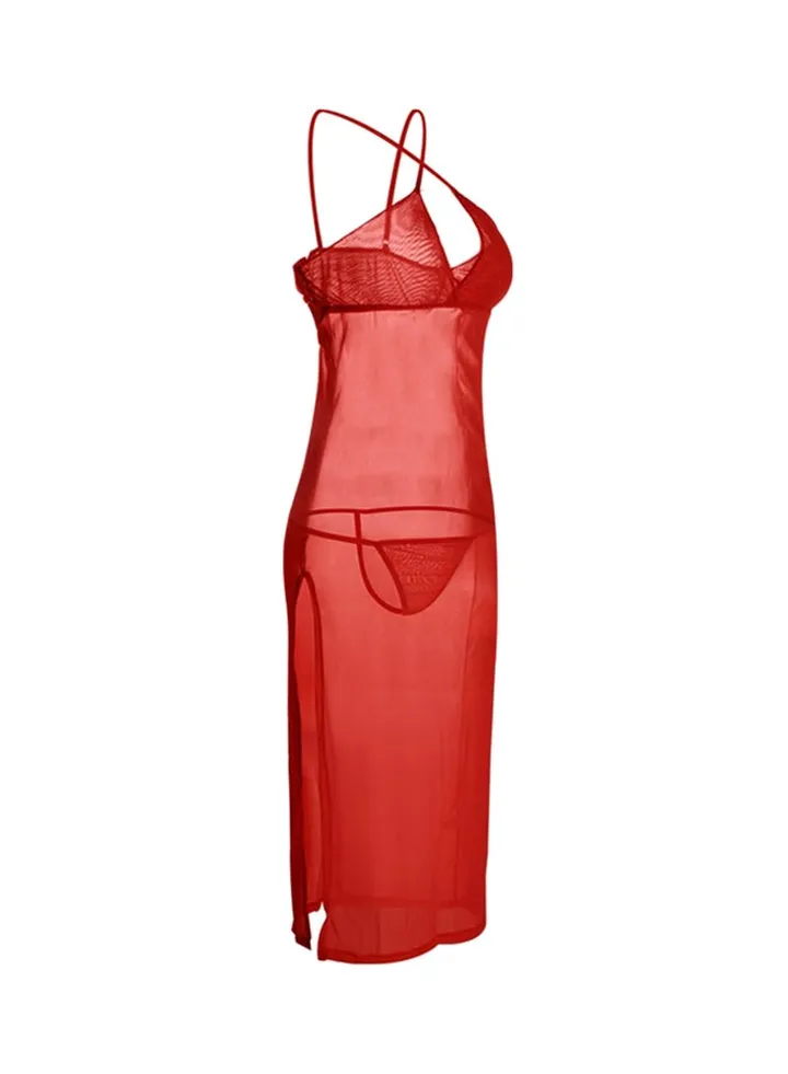 Suspenders Babydoll Dress Red
