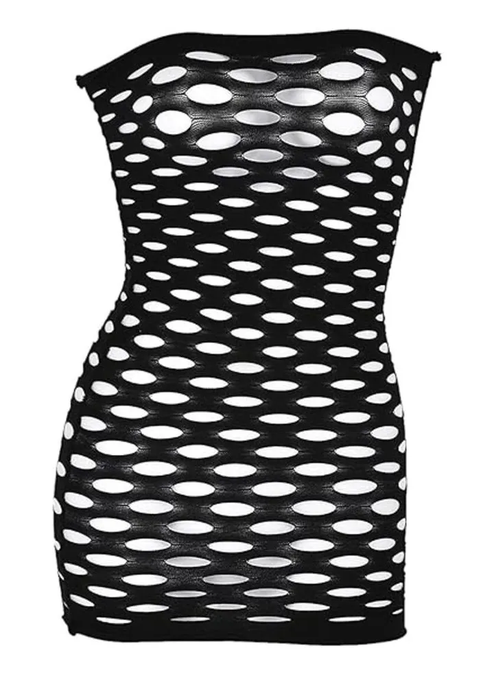 Women Mesh Fishnet Baby Doll Sleepwear - Black