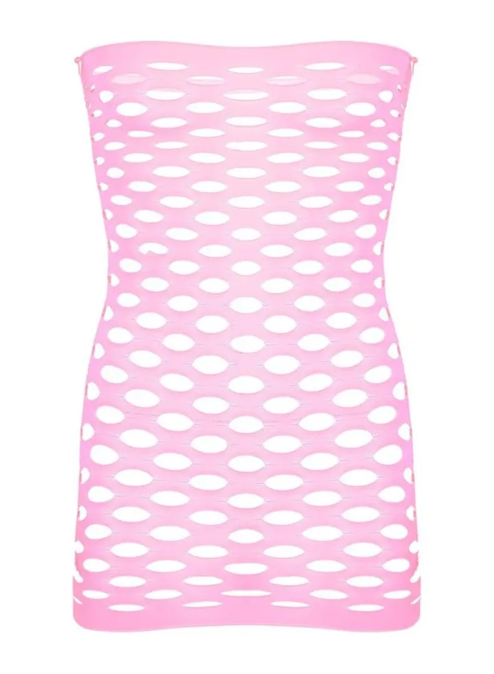 Women Mesh Fishnet Baby Doll Sleepwear - Pink