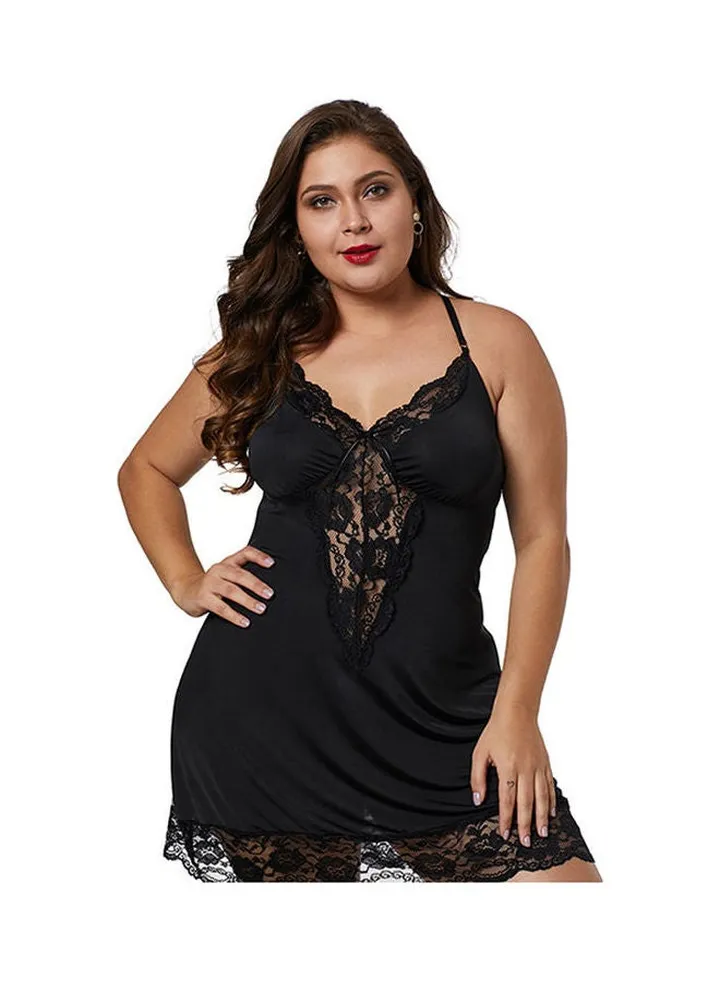 Floral Lace Detail Babydoll Black
