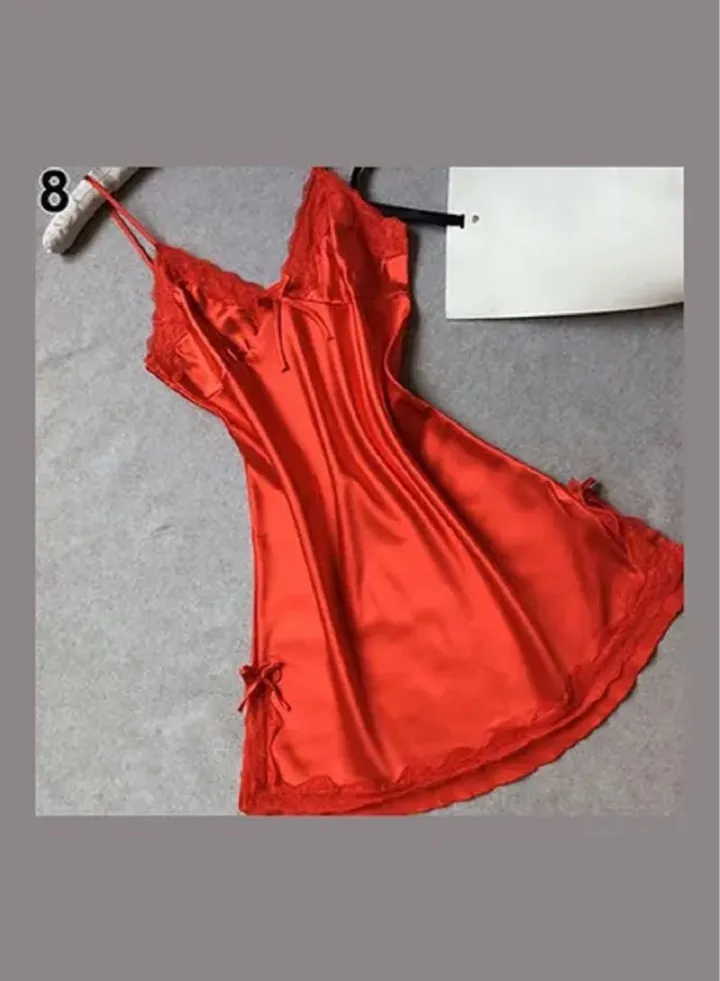 Women Breathable V-Neck Noble Bowknot Sleepwear Nightwear Lace Babydoll Dress