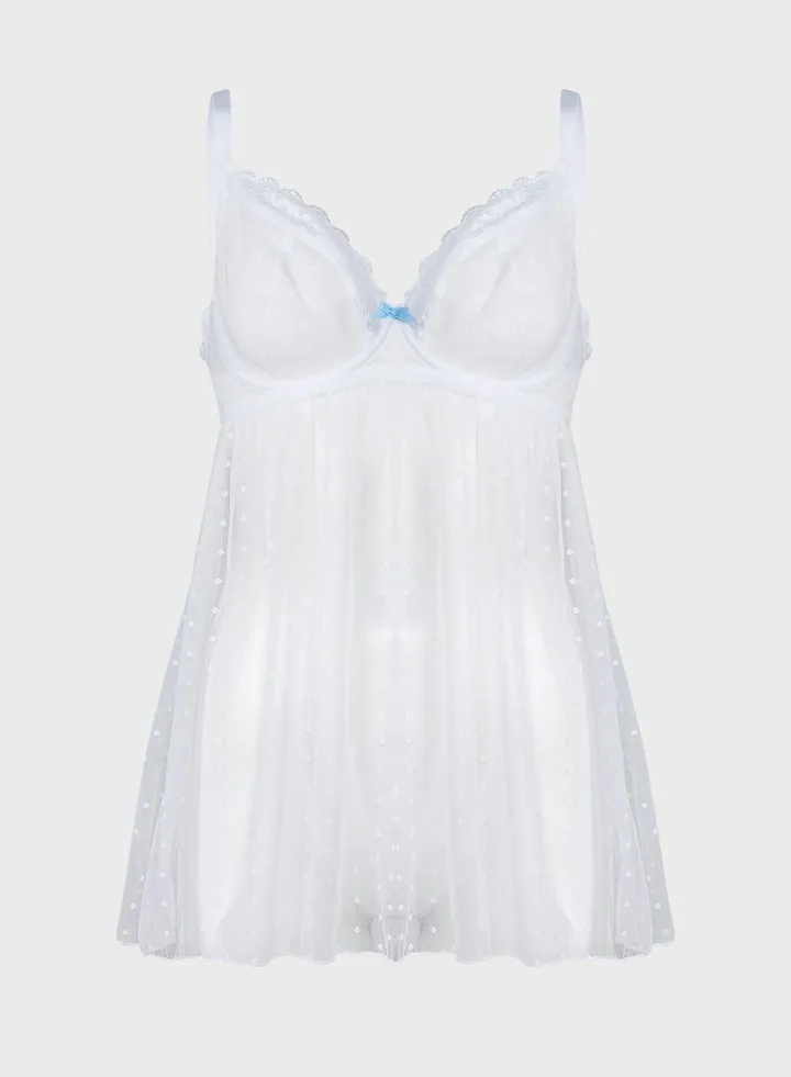 Bridal Lace & Spot Babydoll White