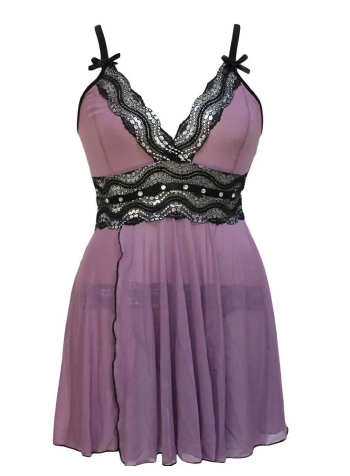 Women Plus Size Lace Chemise V Neck Nightwear Babydoll Teddy Lingerie Dress.