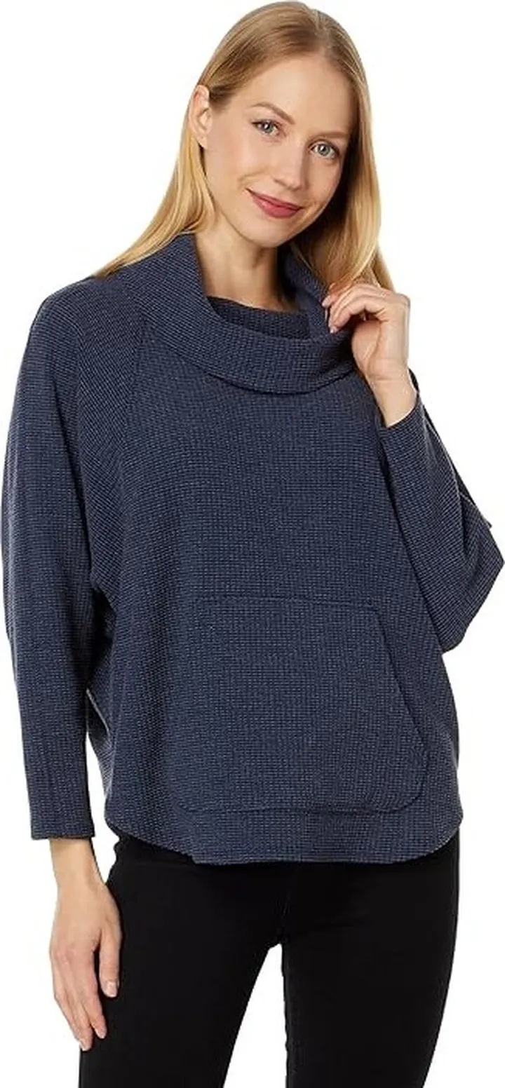 Lilla P Textured Waffle Oversized Easy Turtleneck (Navy) Women's Clothing