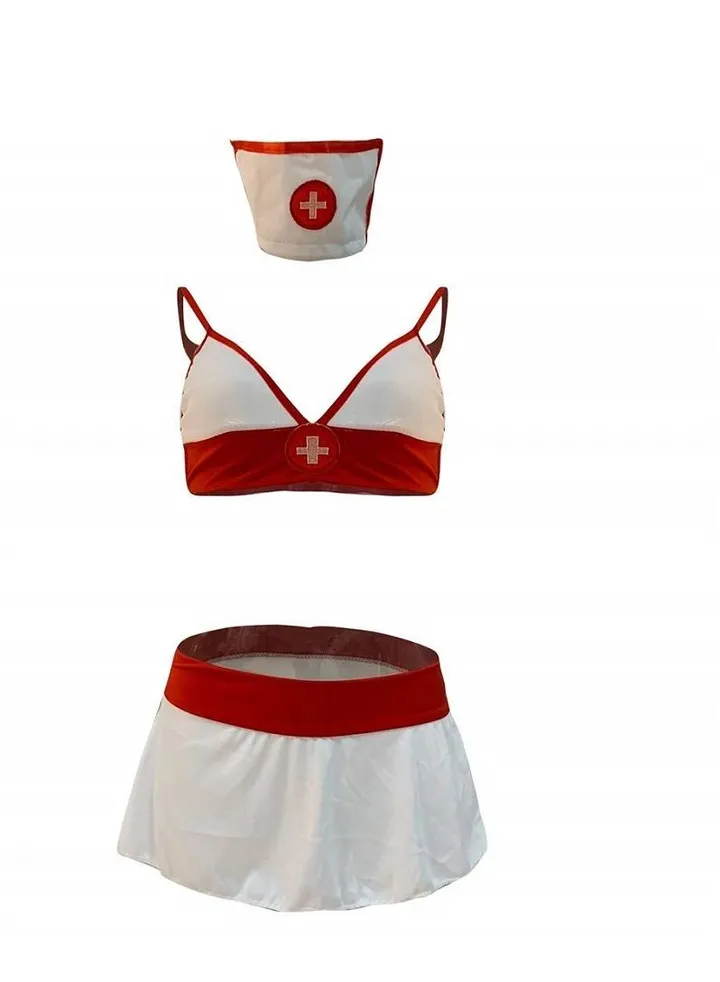 Women Nurse Lingerie Costume Cosplay Uniform Roleplay Babydooll Dress White