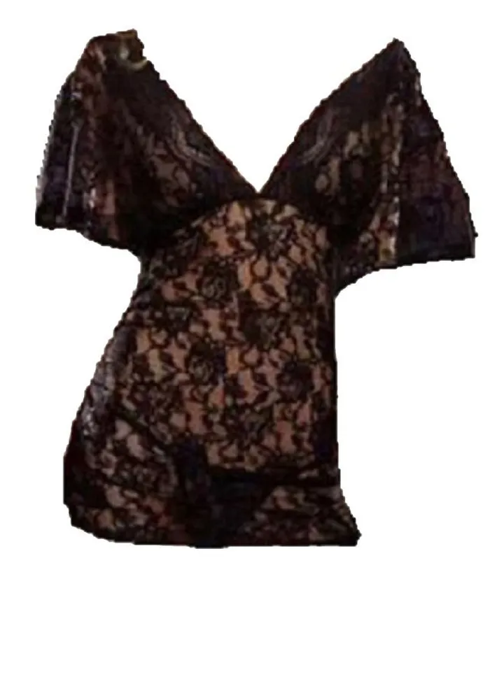 See-through Floral Lace V-neck Nightdress And underwear Set