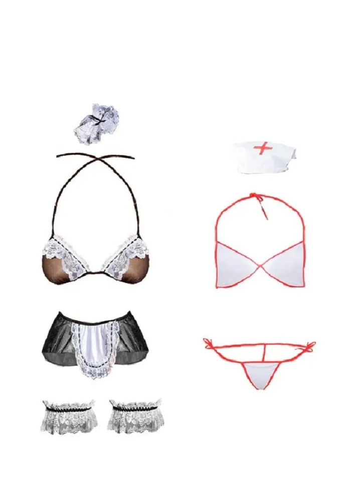 Women 2Pcs Nurse Role Play Outfits Lingerie Set
