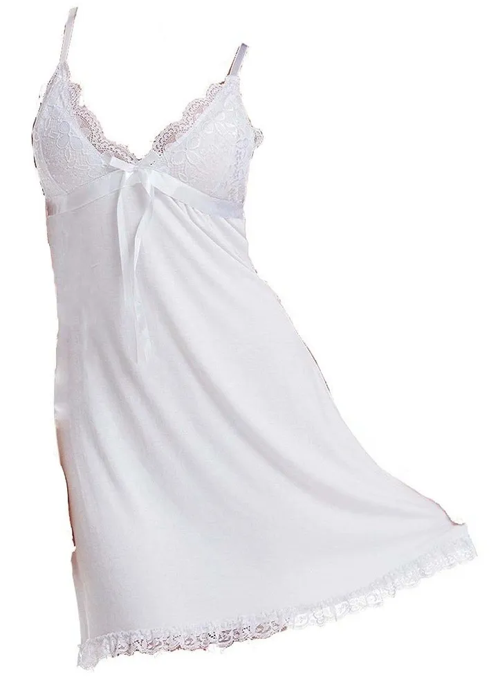 Women Stretchy Lace Gauze Night Dress With Thong Babydoll Lingerie