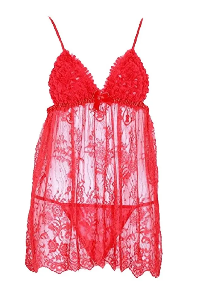 Floral Sheer Mesh Night Dress Lace Babydoll Sleepwear Lingerie