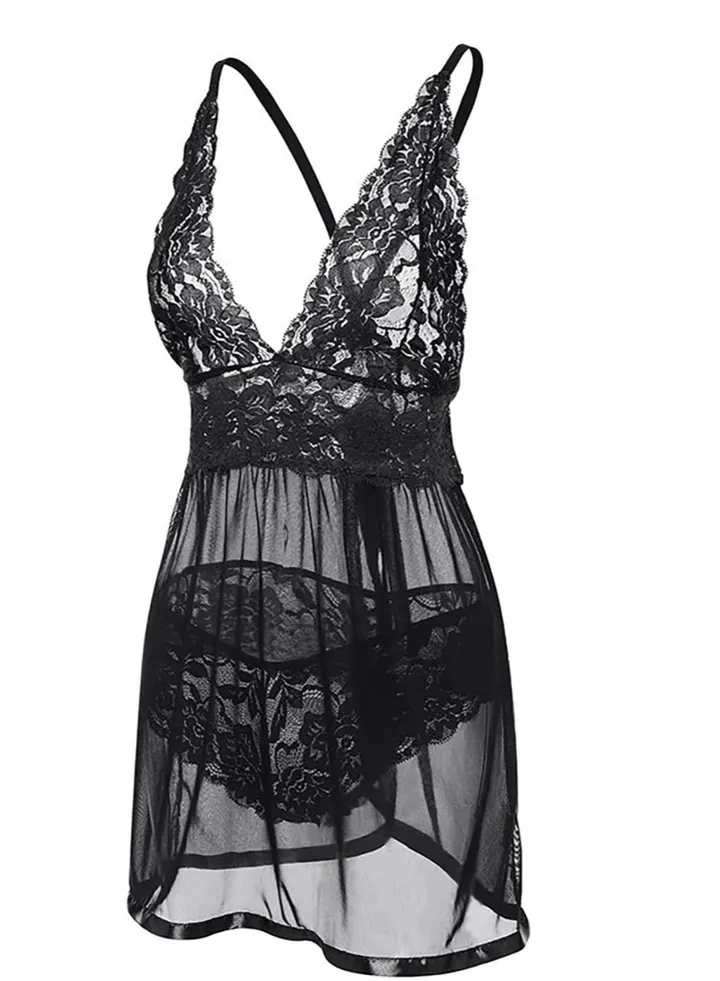Women Lace Babydoll s V Neck Nightgown Sleepwear Nightdress.