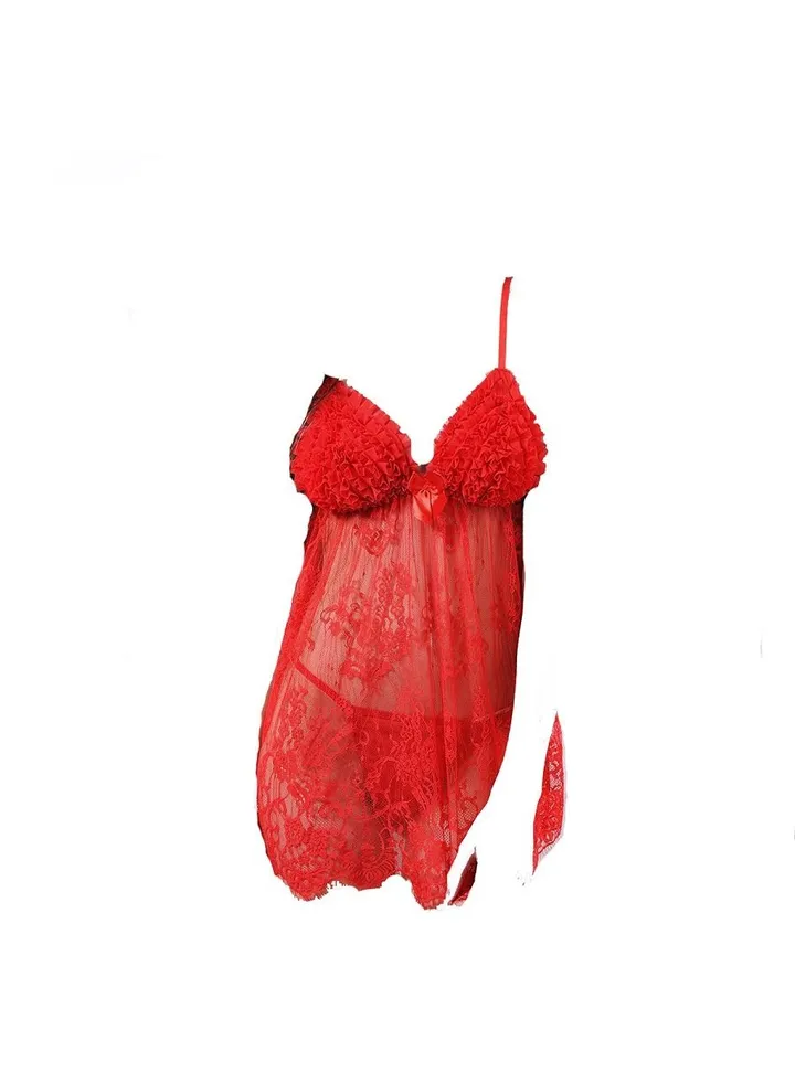 Women Floral Sheer Mesh Babydoll Lingerie Sleepwear Nightgown Dress.