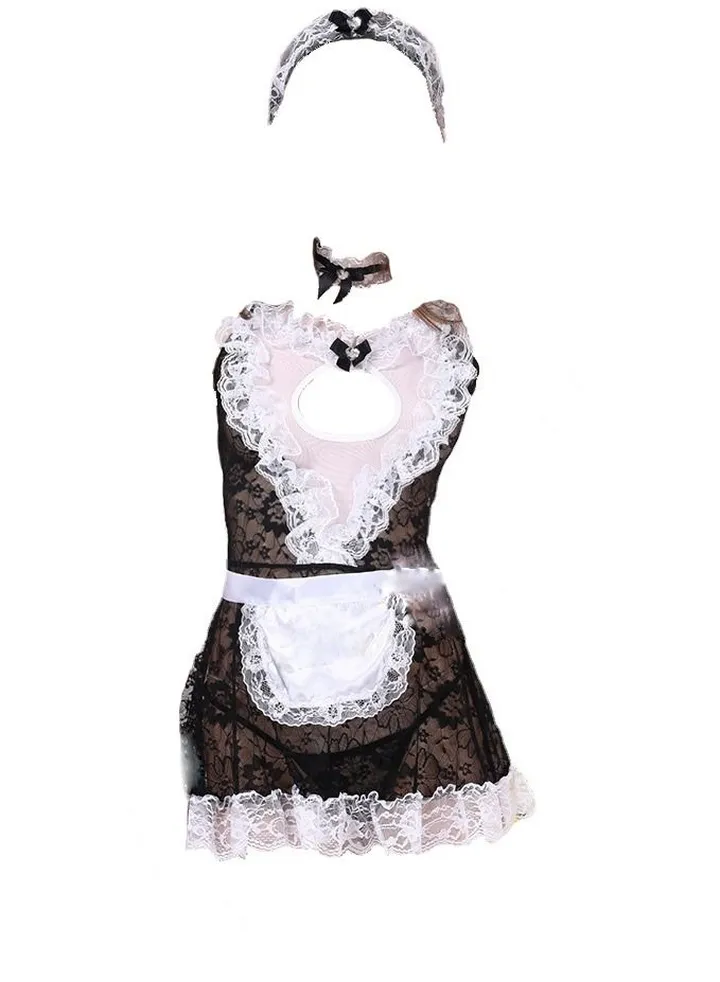 Floral Lace Outfits Pretend Maid Role Play Costume Nightwear